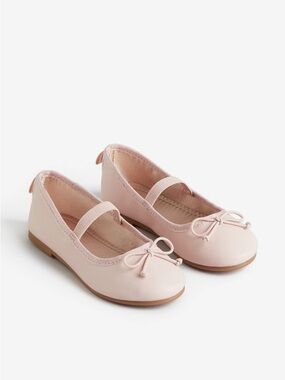 H&M Powder Pink Girls Mary Jane Ballet Flats with Bow Size 24 or 8 Minimalist